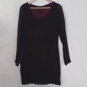 LUCCA COUTURE Sheer Mini Dress Sz Med With Lace Trim and Pink Design Lining